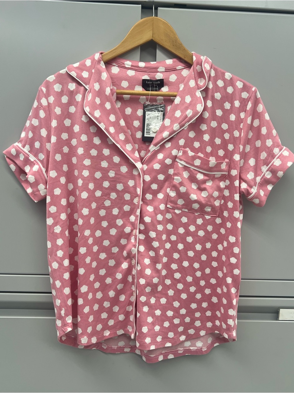 kate spade Pink Short-Sleeve Button-Front Shirt with White Dot Print